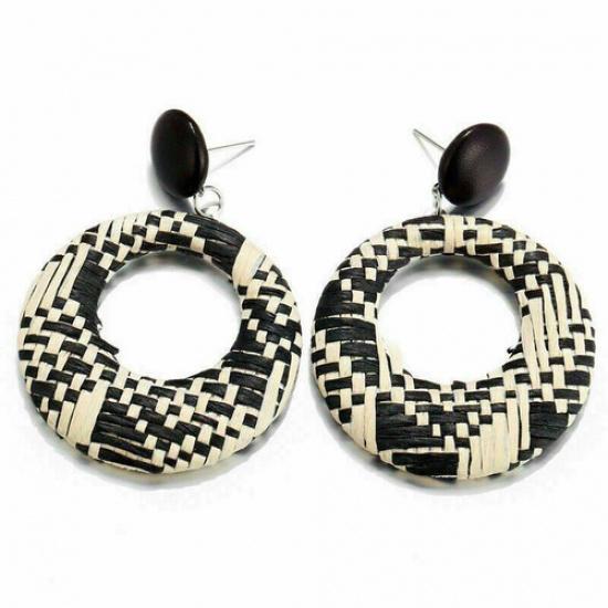 Wood Earrings Jewelry Bamboo Dangle Geometric Rattan Circle Women 2024 Fashion