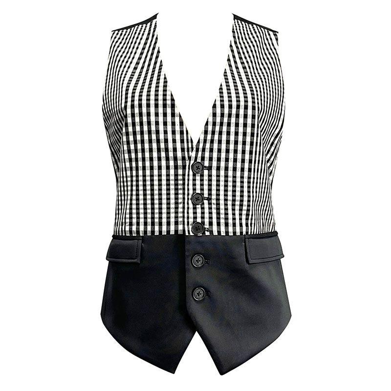 

Модный стиль однобортный черно-белый жилет с V-образным вырезом Black L