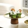 Stainless Steel Cake Tray Wooden Base Fruit Display Plate Dessert Plate Dining Table Home Decoration Ornaments