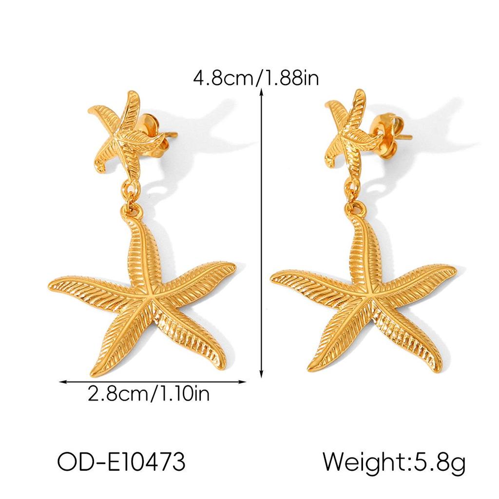 Ocean Series Starfish & Shell Jewelry: Stainless Steel Ring, Bracelet & Colorblock Earrings