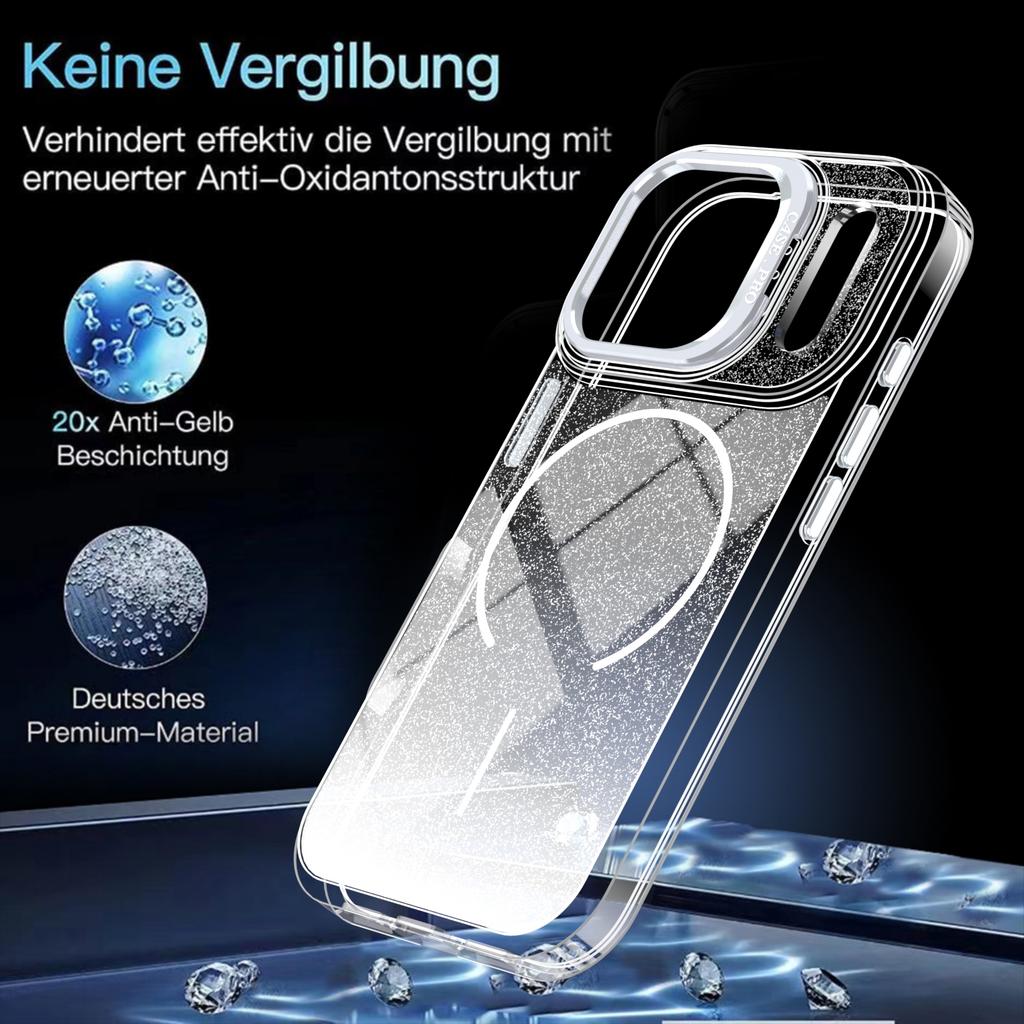 For iPhone 17 Pro Magnetic Case Gradient Glitter Shockproof TPU PC Phone Cover Compatible with MagSafe