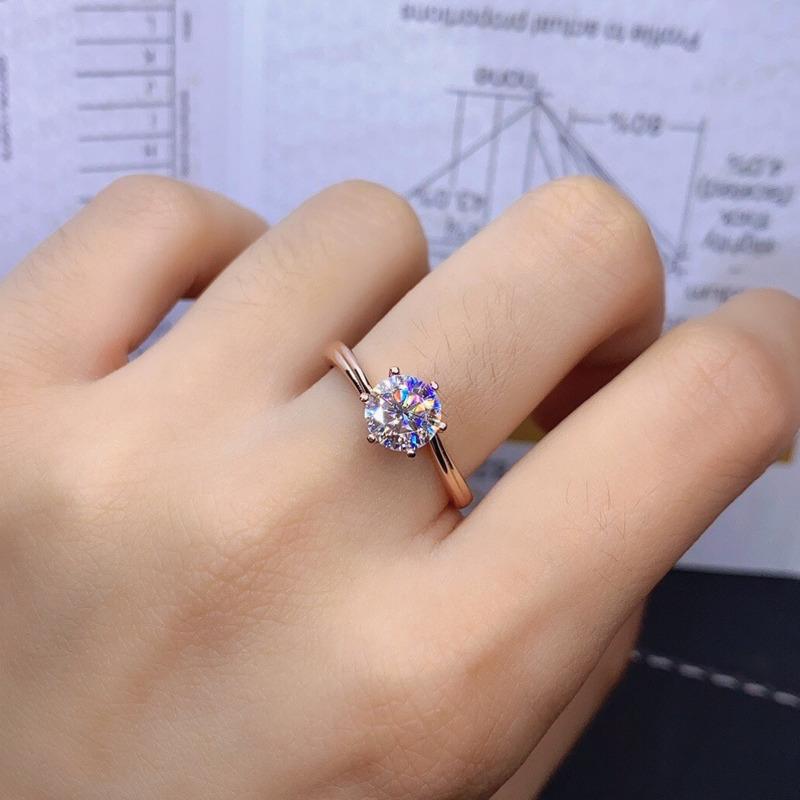 BELLA BOX Acht Herzen und acht Pfeile 1 Karat 6,5 mm runder weißer Ring für Frauen Zirkon Verlobungsfeier Feiner wunderschöner Schmuck Geschenk