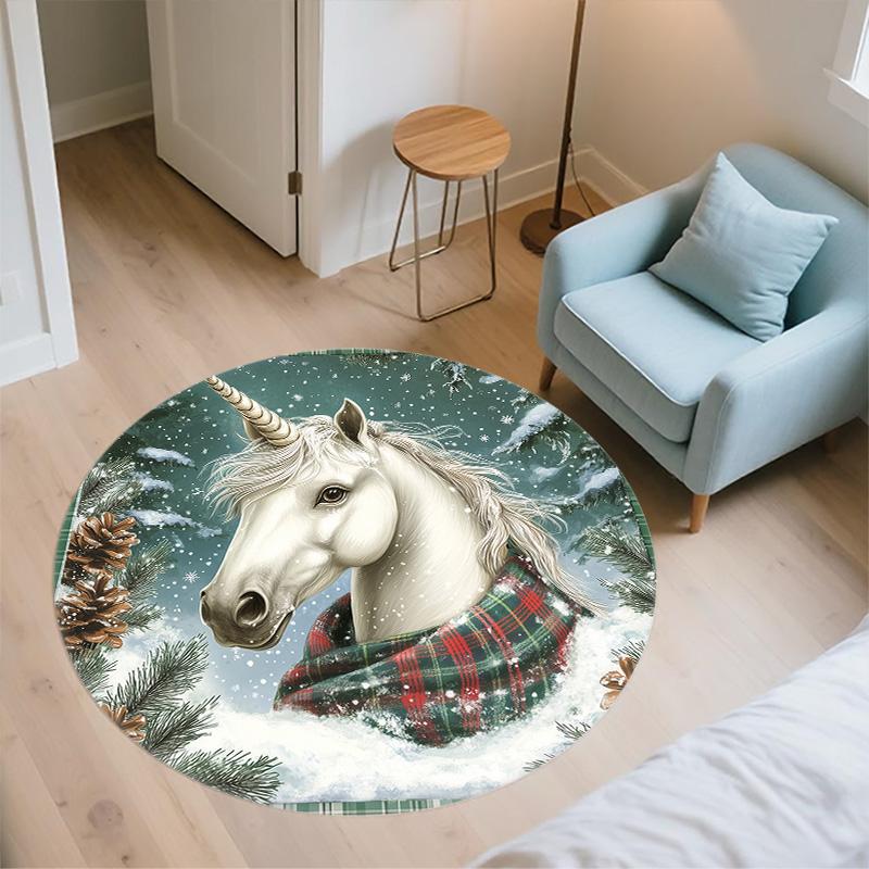 Snowflake Unicorn,Round Area Rug,Carpet Rug for Living Room Bedroom Sofa Playroom Decor,Non-slip Floor Mat