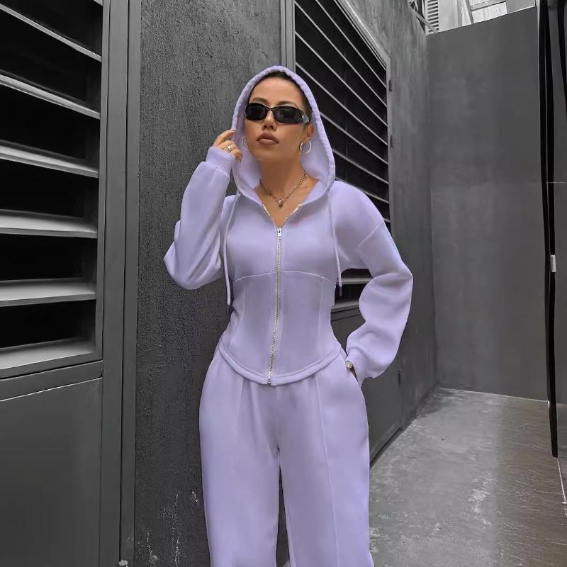 Spring Autumn New Two-piece Set European American Cross-border Trend Hooded Cardigan Slim Casual Women