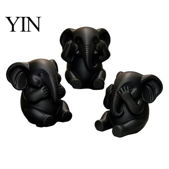 Symbolic Healing Gifts 3Pcs Elephants Figurine, 3D Printed No See Hear Speak Elephant Elegant Entrance Table Decor Statues, Minimalist Desktop
