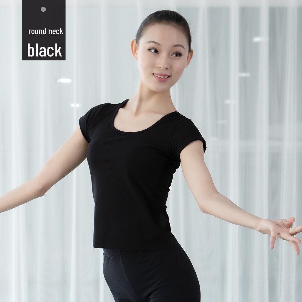 

Осенний арт V-образный вырез Хлопковый топ с коротким рукавом для танцевальной практики Medium