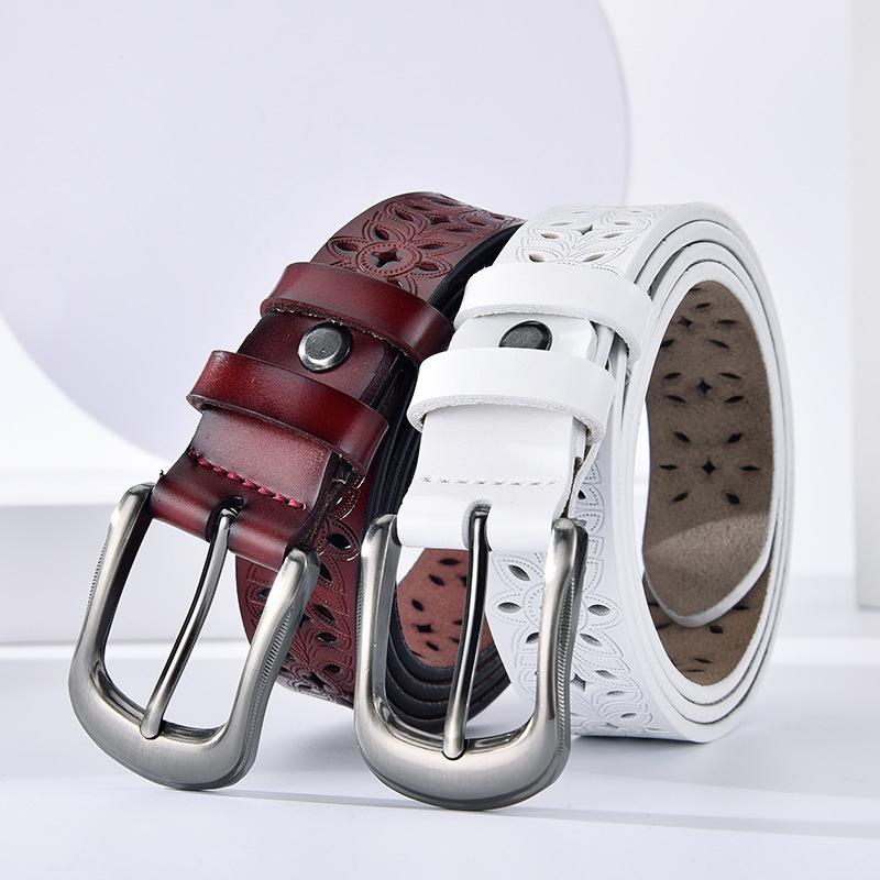 New Fashion Hollow Pattern Belt Ladies Trendy Waistband Genuine Woman Belt Classic Pin Buckle Imitation Leather Strap Skirt
