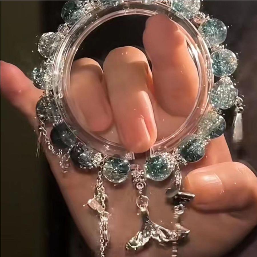 

Светло-роскошные фиолетовые стеклянные хрустальные браслеты с бусинами для женщин, шикарные браслеты с подвесками в виде бабочки и кисточек, милые украшения для запястья девушки