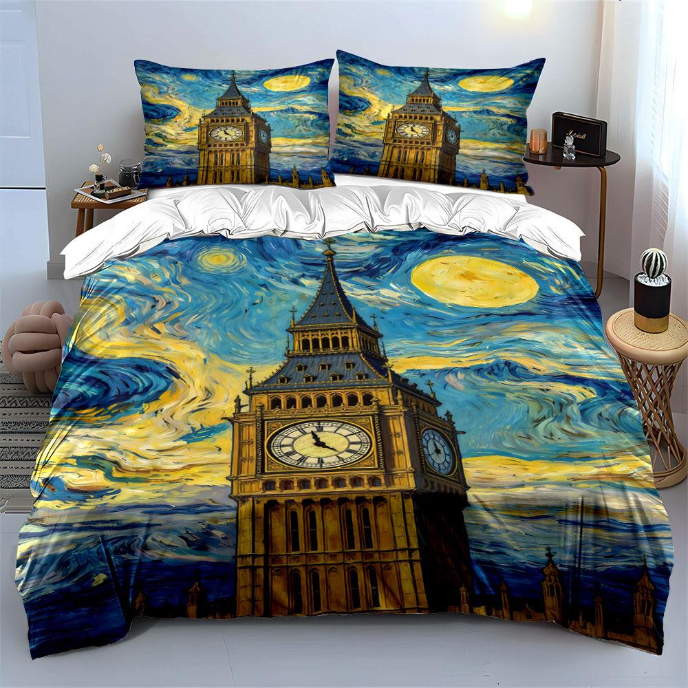 Clock Tower, Starry Sky. Bedding Sets Duvet Cover Sets Duvet Covers Pillowcases(1* Duvet Cover 2* Pillowcases Without Duvet Insert)