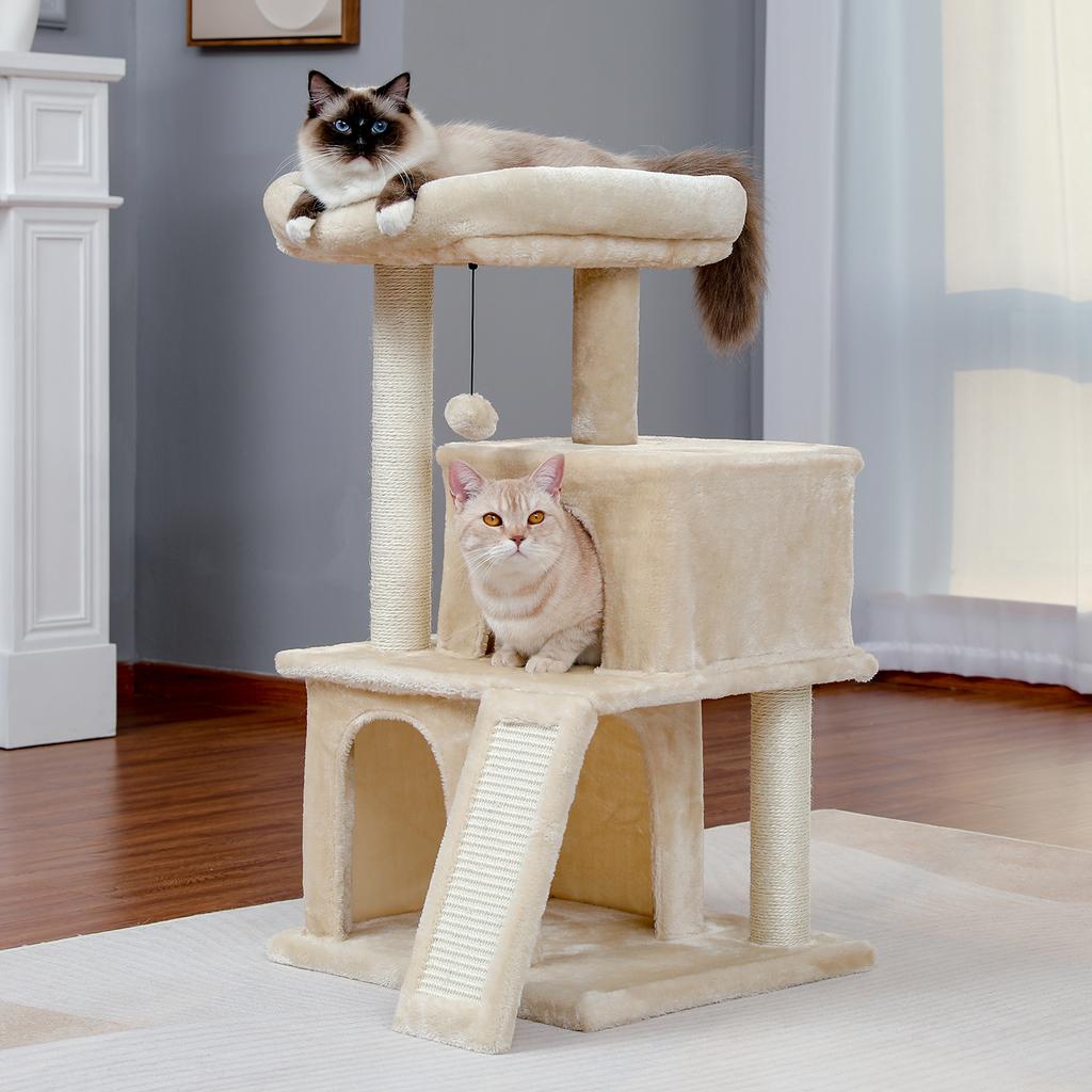 Modern Cat Tree Cat Tower Tea Table, Comfortable Apartment, Top Grade Bass And Swing Ball Beige, Tea Table Furniture