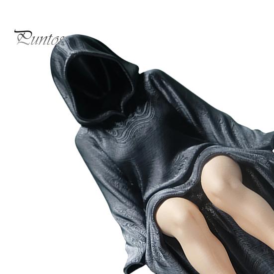 Black Robe Women Shelf Sitter 3D Printed Figurine, Sitting Hooded Female Desk Ornament Sitter, Gothic Statue for Home Office Bookshelf Decoration