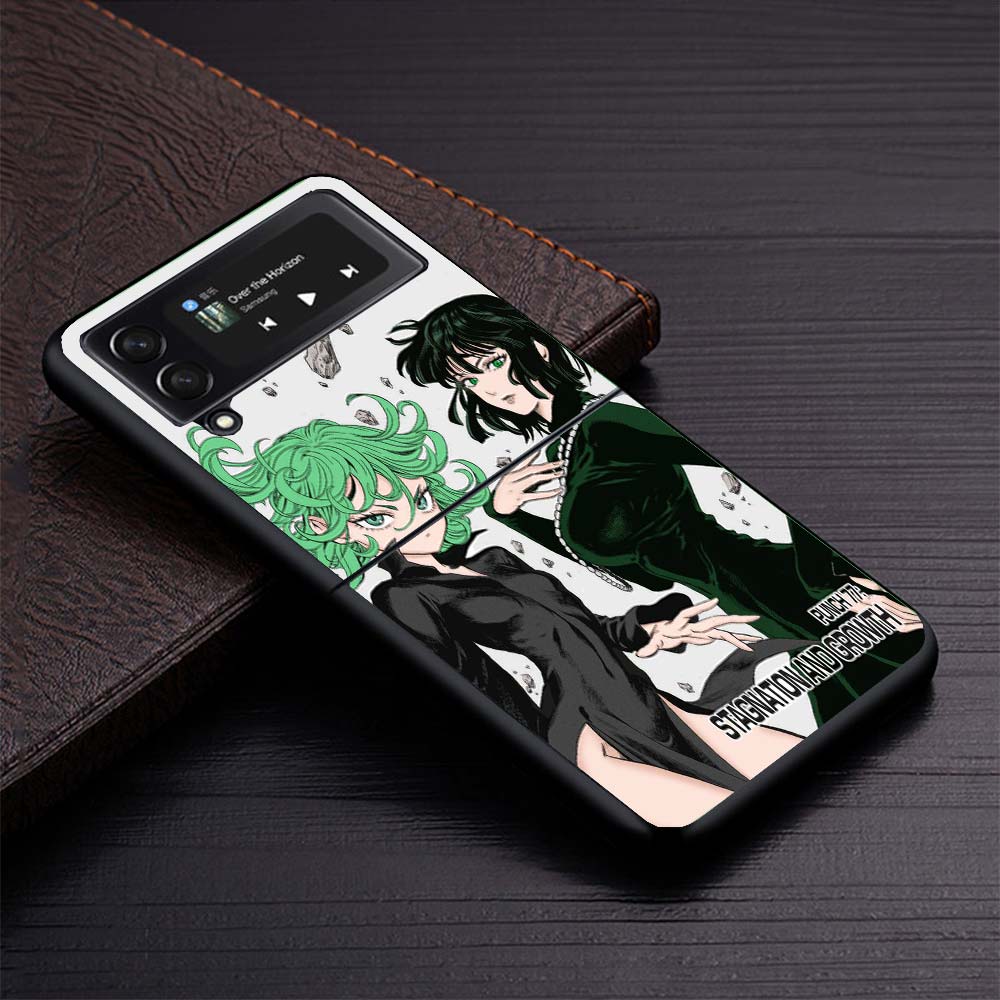 One P-Punch-Man Tatsumaki Hard Black Cover for Samsung Galaxy Z Flip 7 6 5 4 3 5G Phone Case Flip7 Flip6 Flip5 Flip4 Flip3 Patte