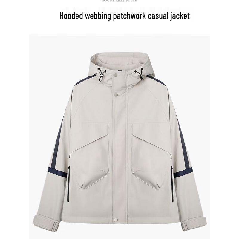 

Men s Hooded Webbing Splicing Jacket 2XL