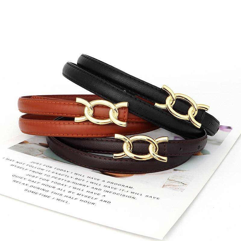 Elegant Womens Pu Skinny Belt With Gold Alloy Buckle For Formal And Casual Style