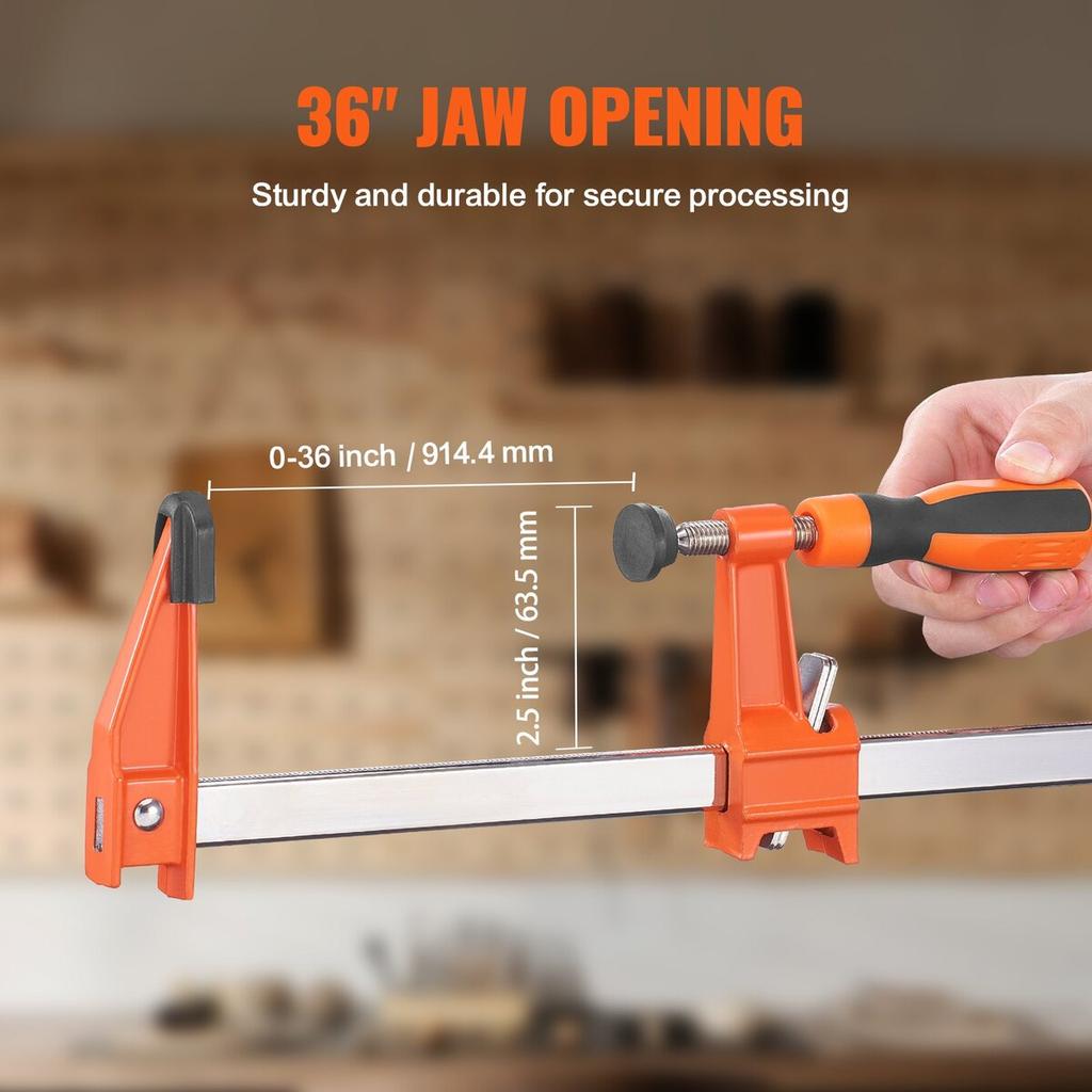 Bar Clamps for Woodworking, 2-Pack 36" Clamp/Spreader, Quick-Change F Clamp with 600 lbs Load Limit, 2.5" Throat Depth, Cast Iron and Carbon Steel,