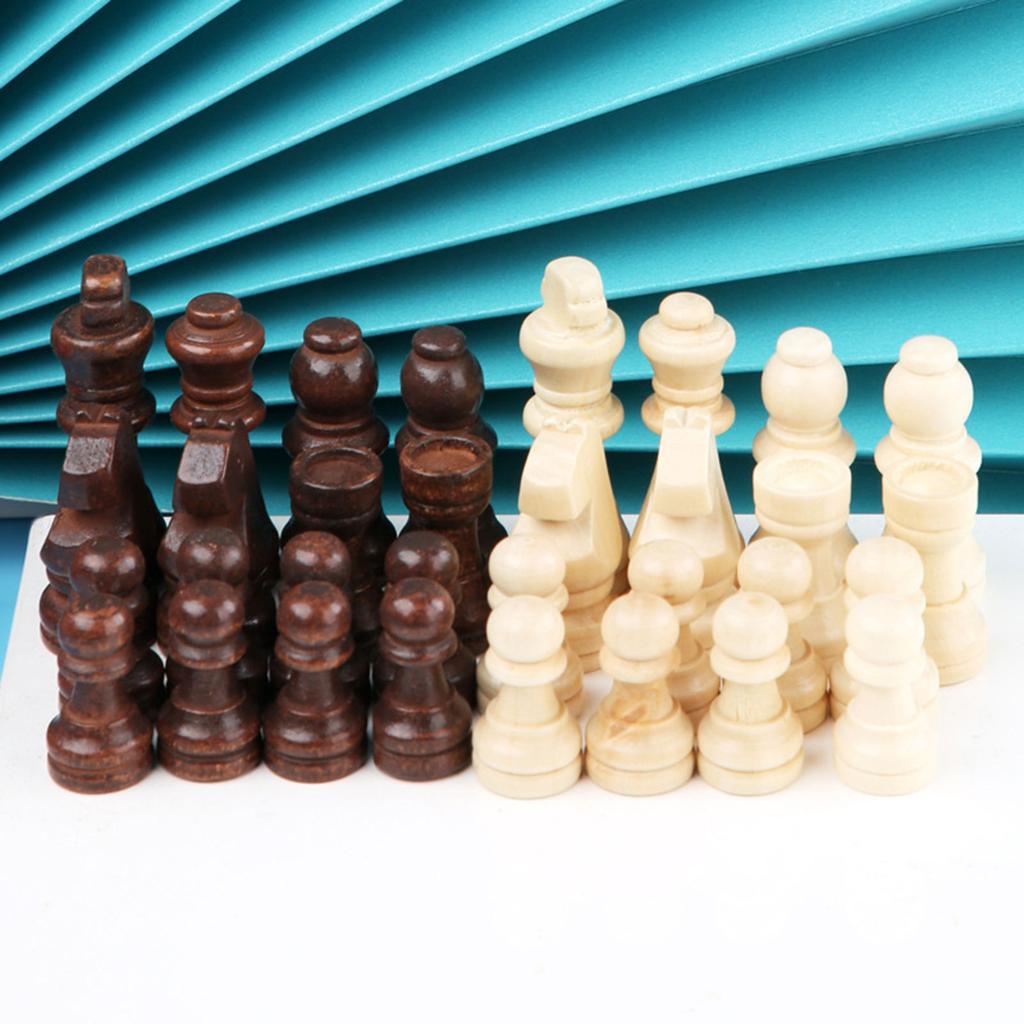 32 Pcs Wooden Chess Pieces Portable International Chess Pieces Tournament Chess Figures Hand Carved Wood Chessmen