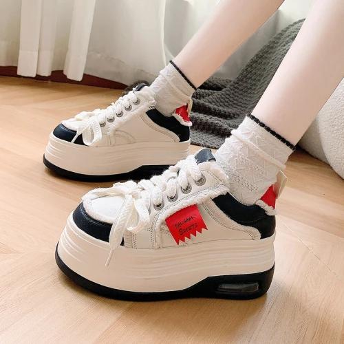 

модные 8см женские массивные кроссовки осень высокая платформа кожаная обувь толстая подошва вулканизированная обувь дышащие женские повседневные папины кроссовки 39 синий