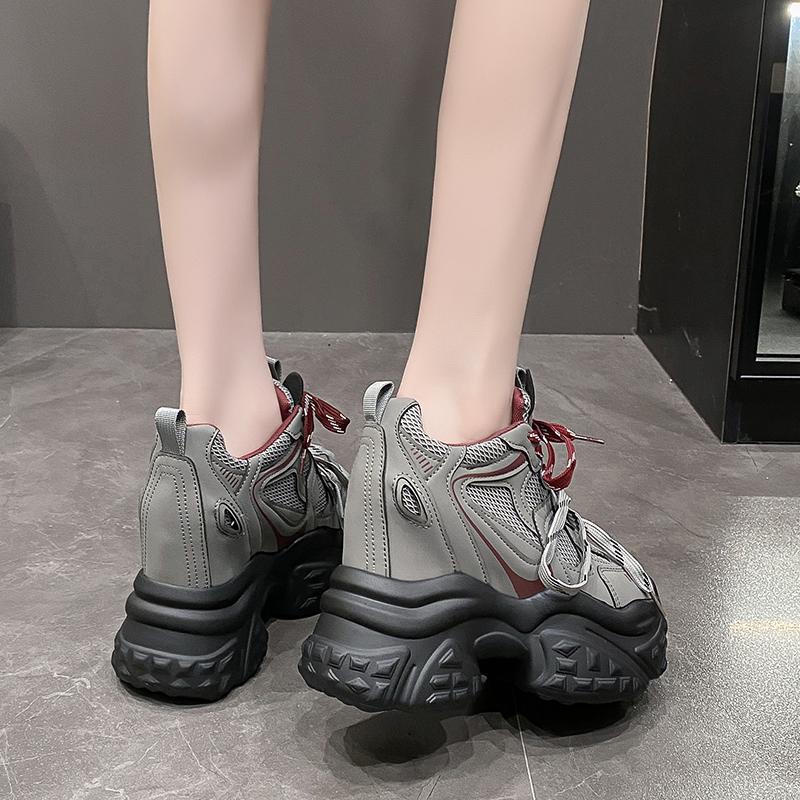 Fashion New Women Mesh Chunky Sneakers Autumn 11CM High Platform Shoes Ladies New Wedges Casual Shoes Woman Sports Dad Leather Sneakers