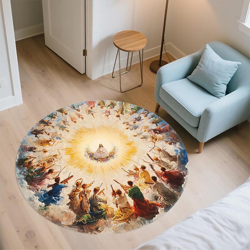 Angel pattern round rug,Carpet Rug for Living Room Bedroom Sofa Playroom Decor,Non-slip Floor Mat,Holiday Gifts and Birthday Gifts