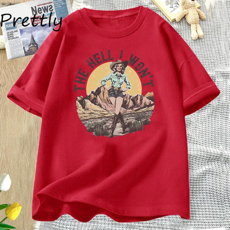 

Retro Western TShirt The Hell I Wont Tshirt Vintage Cowgirl T Shirt Country Western Oversized Tee Streetwear Women Clothing S