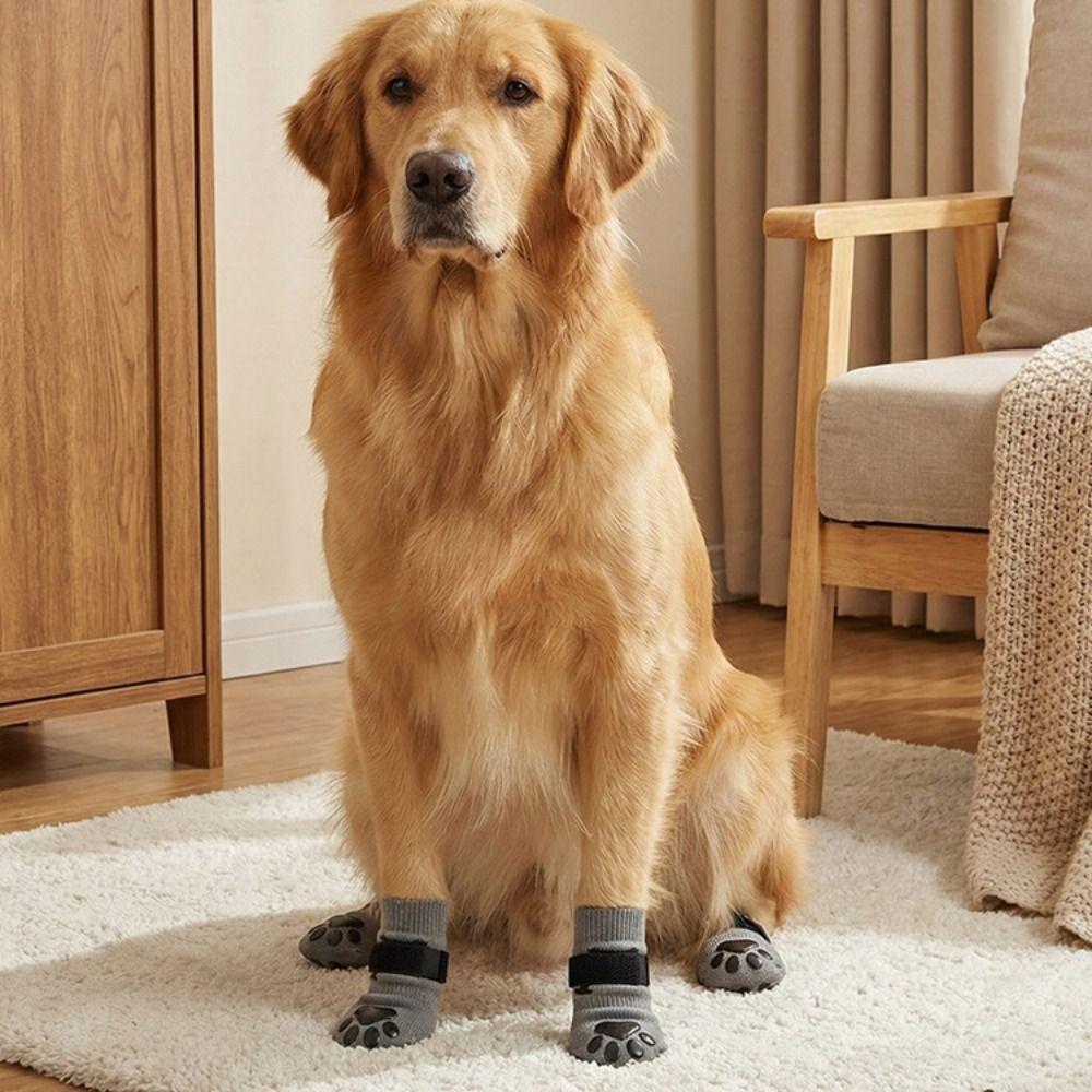 4Pcs Anti-Slip Cozy Dog Socks Adjustable Band Anti-Scratch Noiseless Pet Socks Anti-dirt Strong Grip Dog Paw Covers Indoor