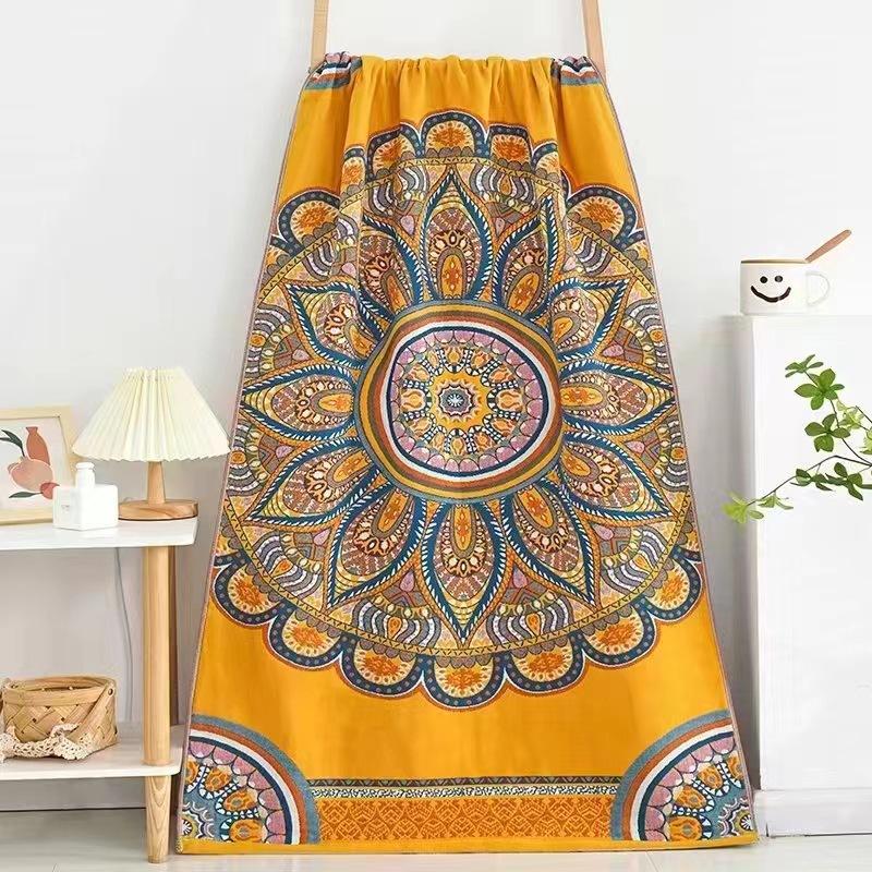 Multi-Layer Gauze Jacquard Floral Throw Blanket 80x160cm, Quick Dry Absorbent Large Cotton Bath Towel Soft Beach Towel for Couch Bed Napping Decor