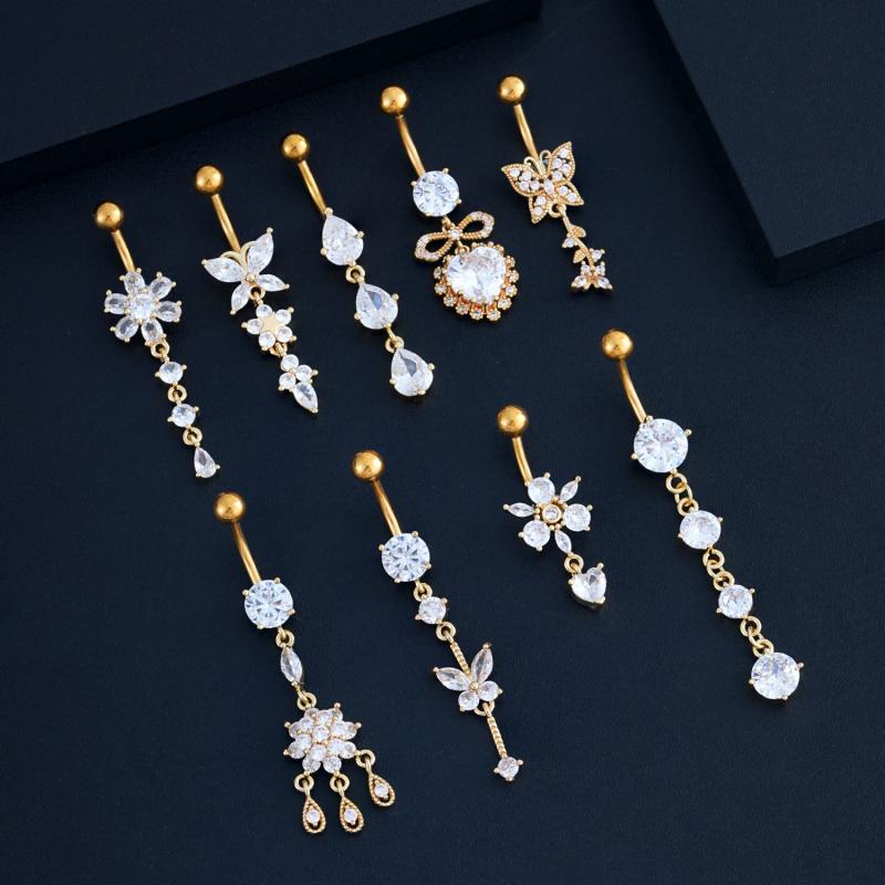 Modny Kryształowy Cyrkoniowy Wisiorek Kropelka Wody Motyl Kolczyk do Pępka Serce Piercing Pępka Dla Kobiet Biżuteria na Ciało na Plażę
