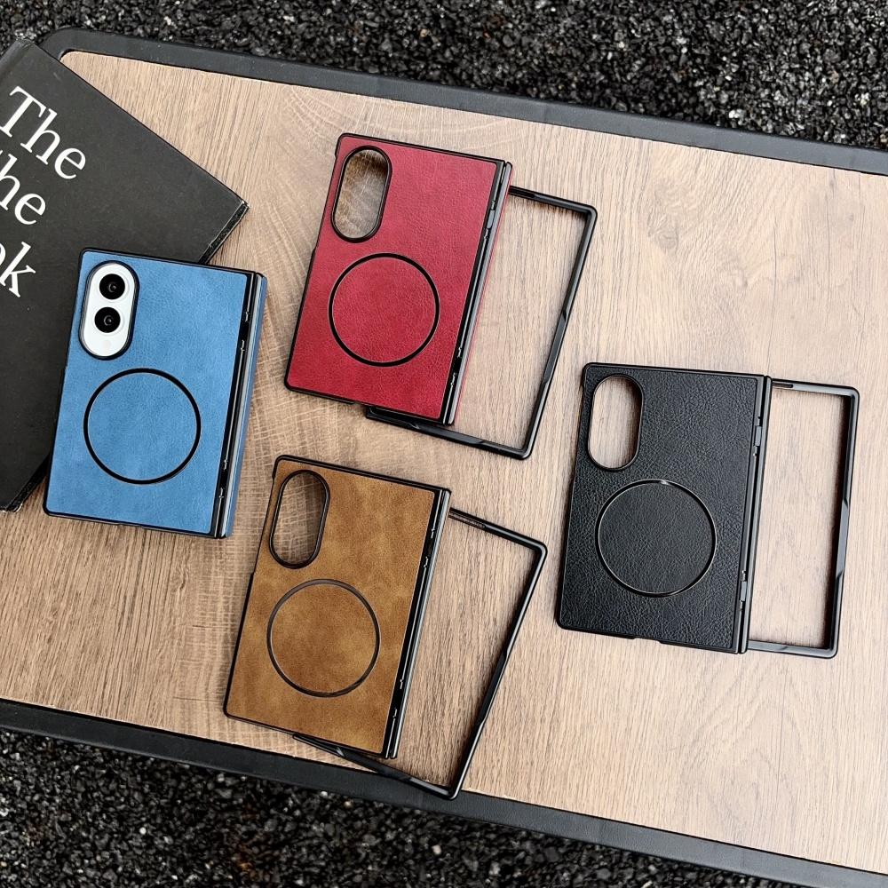 For Magsafe Leather Pattern Hinge Protect Case for Samsung Galaxy Z Fold 8 Ultra Fold 8 7 6 5 Soft Shockproof Magnetic Cover