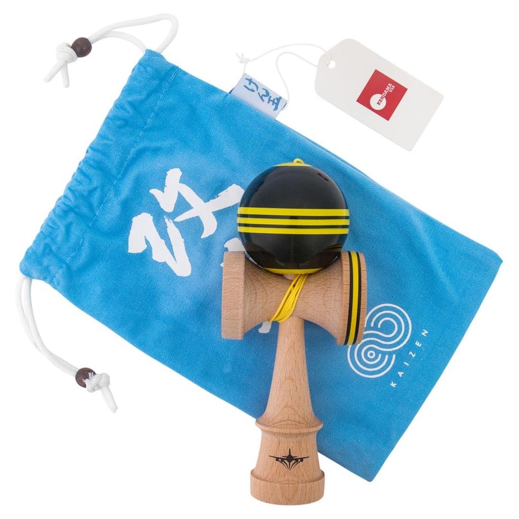 KENDAMA USA Kaizen Kendama Jet Shape Triple Split Improved Kendama Triple Split JET Shape (Black Yellow)