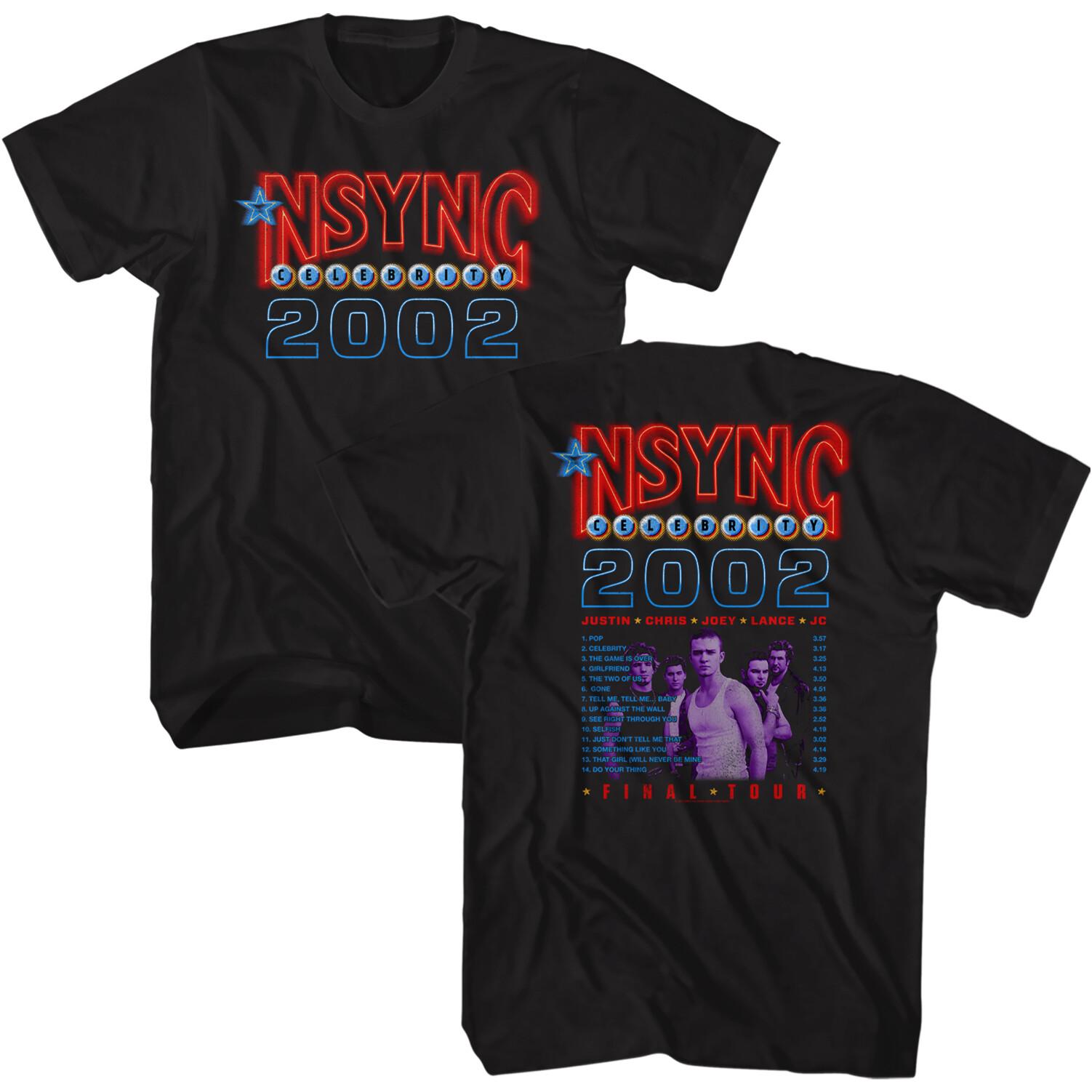 NSYNC Celebrity Final Tour 2002 Song List Men T Shirt Dance Pop Music Merch XXXL