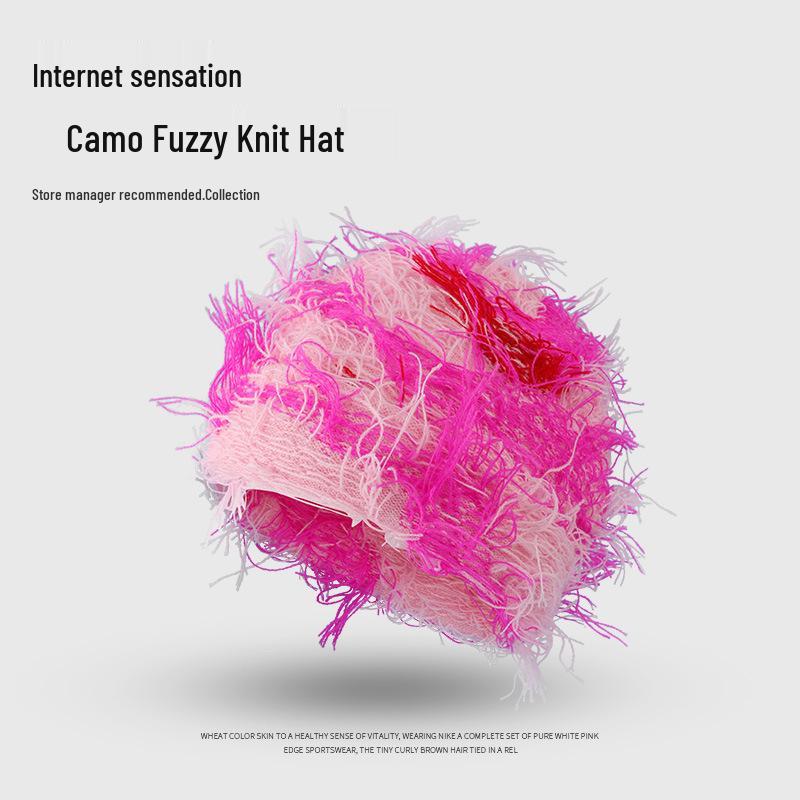 

Вязаная шапка-бини с кошачьими ушками - Полосатая, Цветной блок, Универсальная шапка-слоуч One Size (55-58cm)