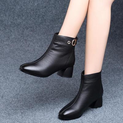 Short Boots Women's Autumn and Winter British Style Mid-heel Pu Leather Shoes Spring and Autumn