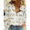 Fashion Flower Cute Cat Pattern 3D Print Women's Long Sleeves Shirt Autumn Animal Women's Holiday Shirt Women's Clothing