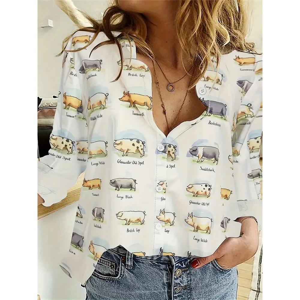 Fashion Flower Cute Cat Pattern 3D Print Women's Long Sleeves Shirt Autumn Animal Women's Holiday Shirt Women's Clothing