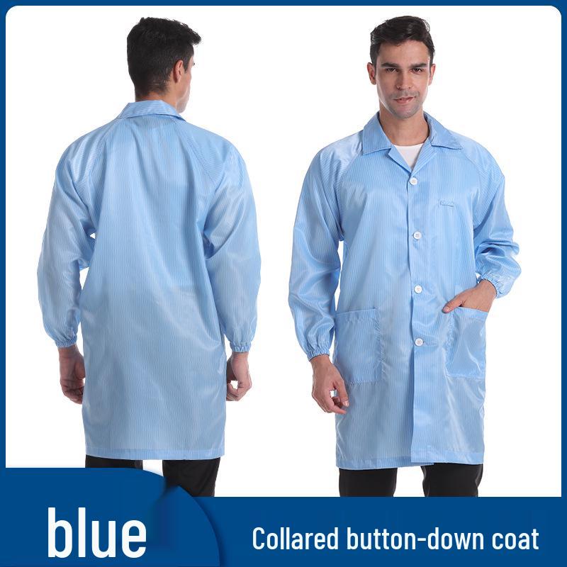 

Anti-Static Blue & White Striped Lab Coat - Dustproof Protective Workwear