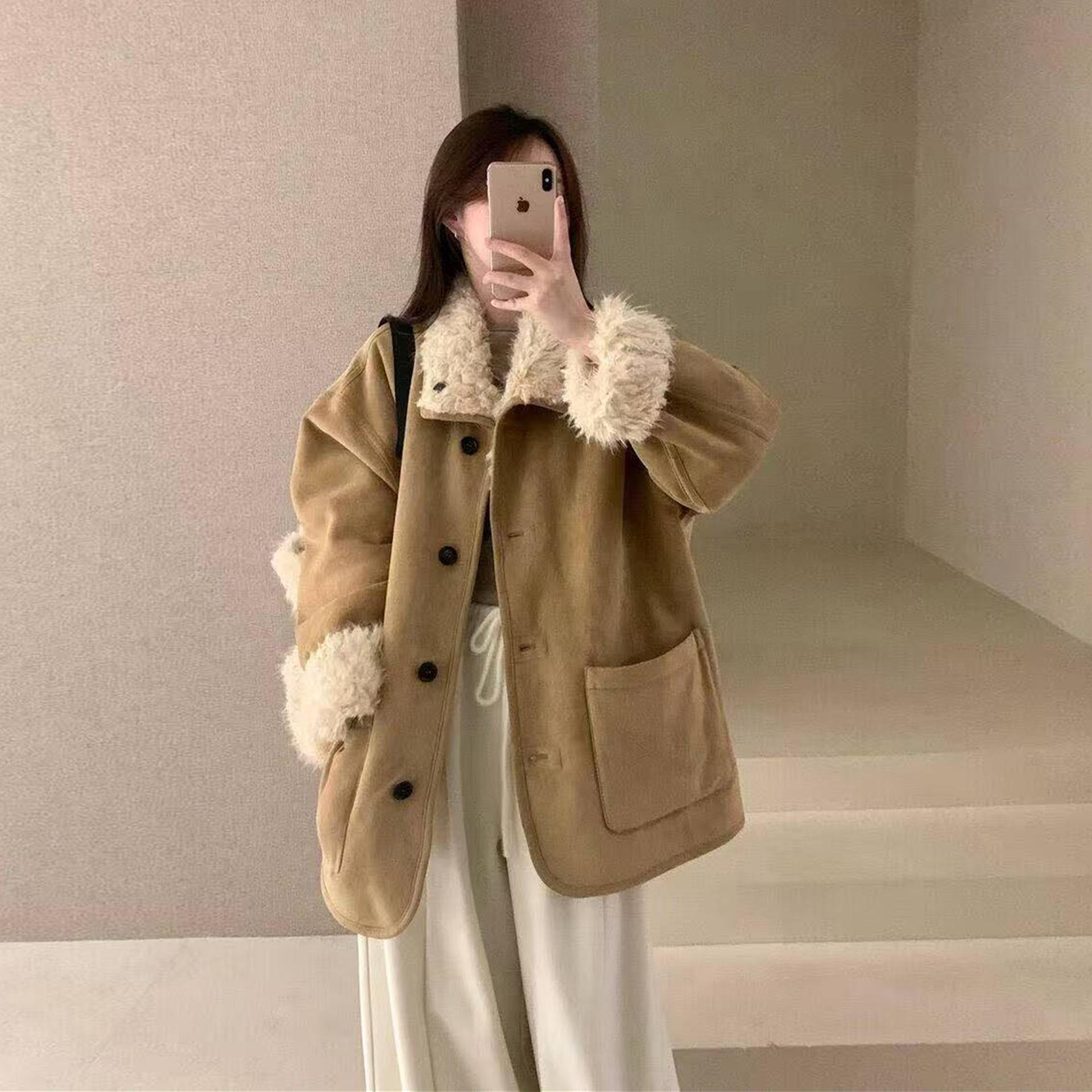 

Reversible Women s Shearling Jacket - Stylish & Popular for Autumn/Winter 2025 XL хаки