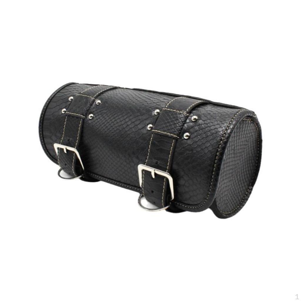 Motorcycle Tool Bag, Vintage Leather Saddlebag, Universal Handlebar Storage Black Studded 31x13x13cm