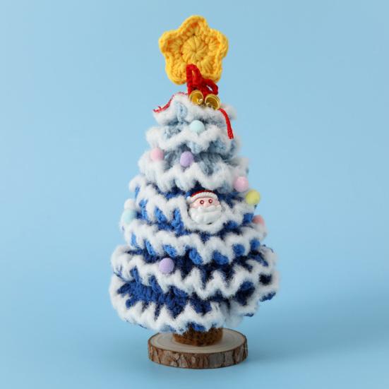 Handmade Crochet Christmas Tree Decoration Tabletop Knitted Small Artificial Flocking Christmas Tree for Home Office Holiday Decor