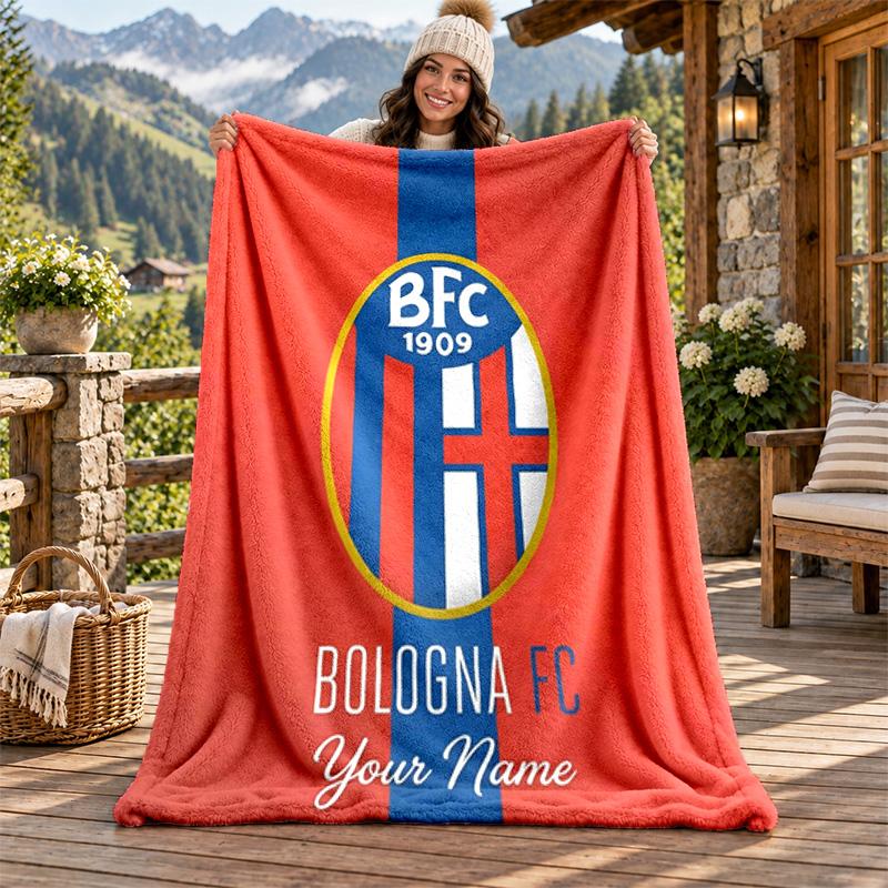 Bologna Football Club Custom Name Flannel Blanket Personalized Soft Warm Plush Throw Blanket Customized Gift for Family Friends