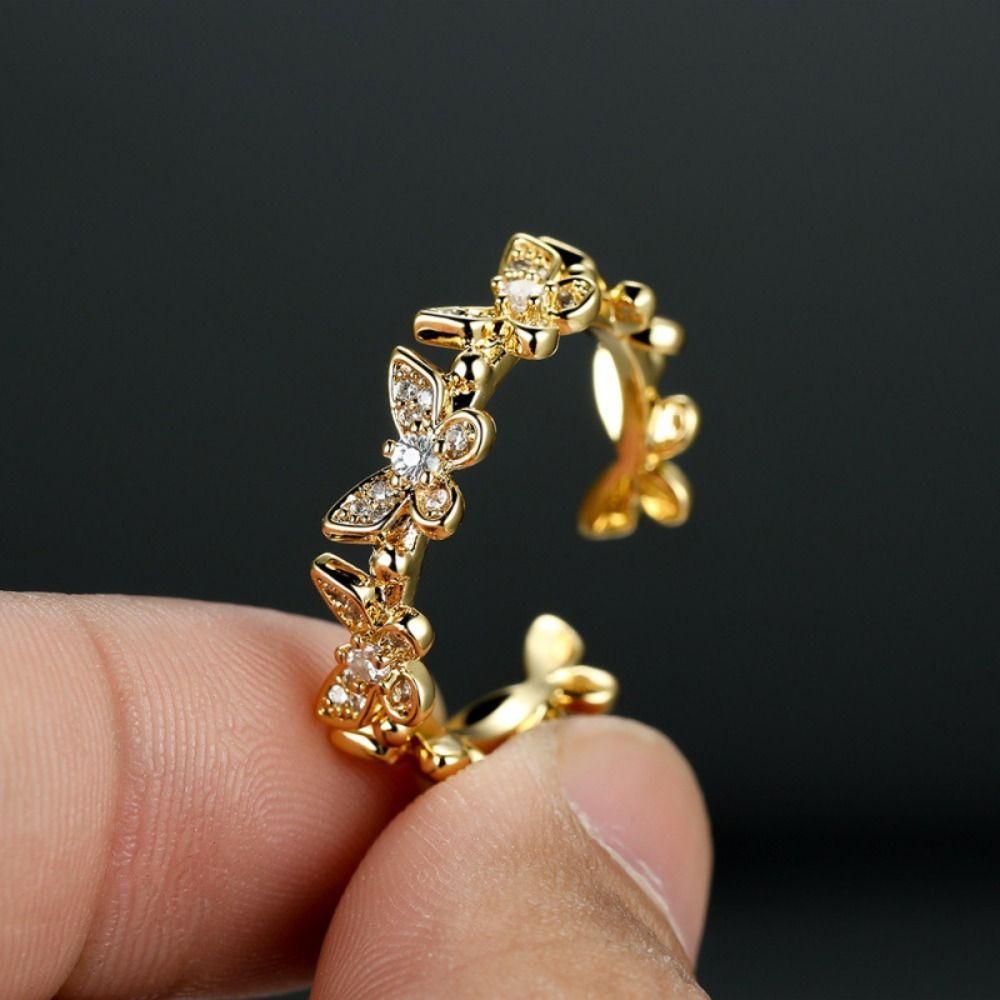 Minimalist Style Zircon Rings Vintage Finger Rings Stackable Butterfly Rings Girls Jewelry