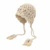 Casual Hollowed-out Flower Bonnet Hat Hand Woven Long Tassel Knitted Ear Protection Hat Windproof Pullover Hat