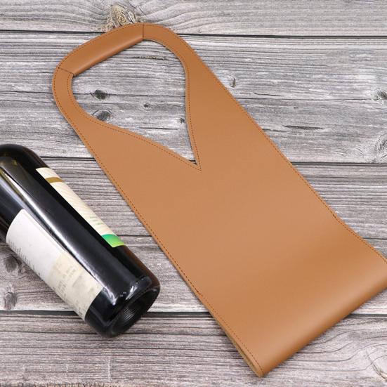 V-shaped Handle Wine Holder Faux Leather Tote Bag, Portable Carrier Pouch, Waterproof Packaging Bag Single Bottle Protector Sleeve for Champagne Beer