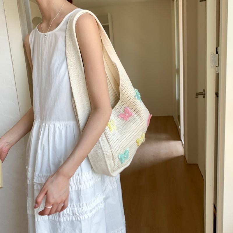 New High-end Knitted Bag Hollow Bag Simple Shoulder Bag Bow Element Knitted Bag