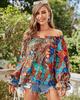 RUGOD Camicia Sexy Nuova a Spalle Scoperte con Maniche Lunghe e Ricami per Primavera Autunno