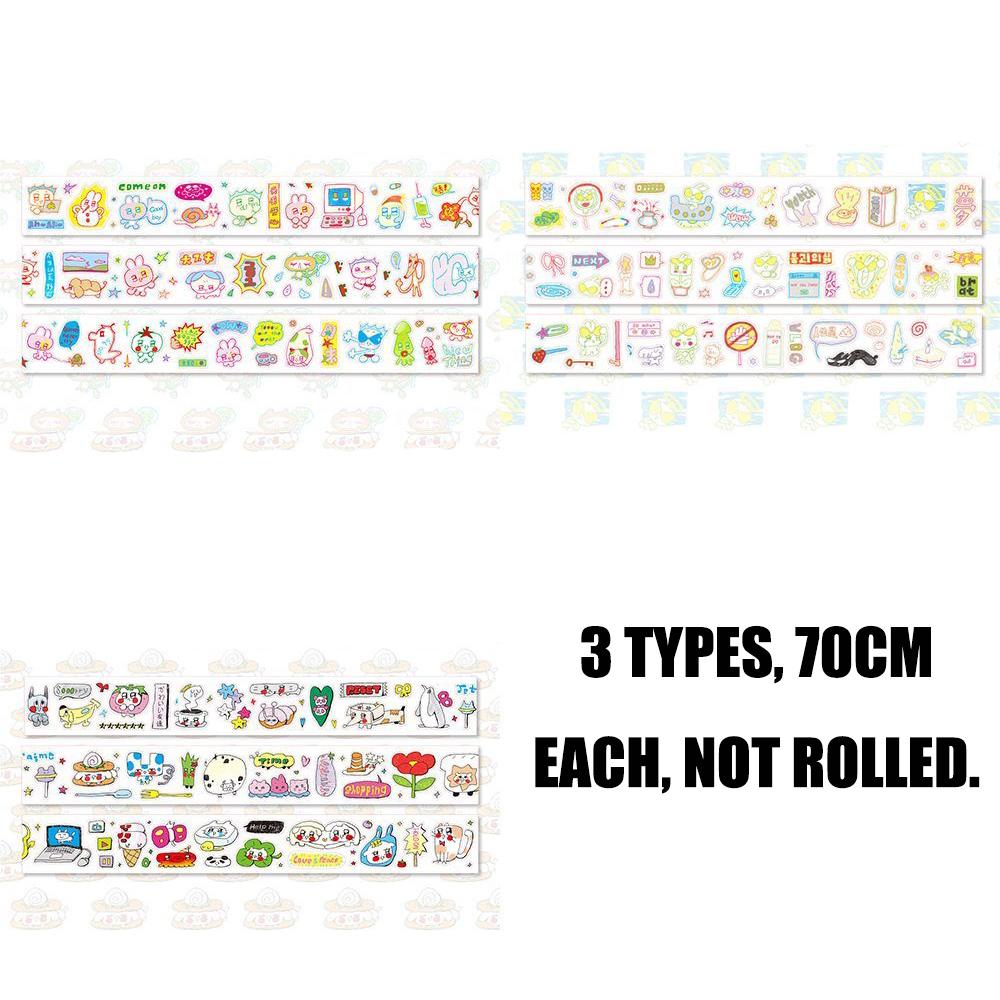 

3 x70cm Cute Graffiti Elements PET Glitter Stickers for Craft Supplies Scrapbooking Material Stationery