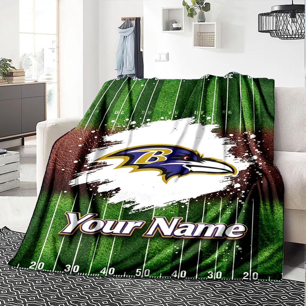 Name Custom Baltimore Ravens Print Flannel Blanket High Quality Warm Comfortable Cover for All Seasons Perfect for Gifts Home Decor