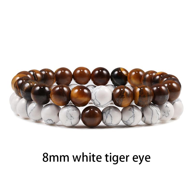 New Design Set Bracelet Couples Natural Stone Bracelets Tiger Eye Beaded Yoga Bracelets for Men Women Elastic Rope Jewelry