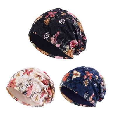 European And American Popular Double-Layer Printed Lace Pullover Hat, Women'S Flower Warm And Breathable Stack Hat Jdu-23C