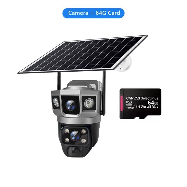 6K 12MP Solar WIFI Camera CCTV Two Lens Three Screen Auto Tracking Outdoor Security Surveillance PTZ Camera