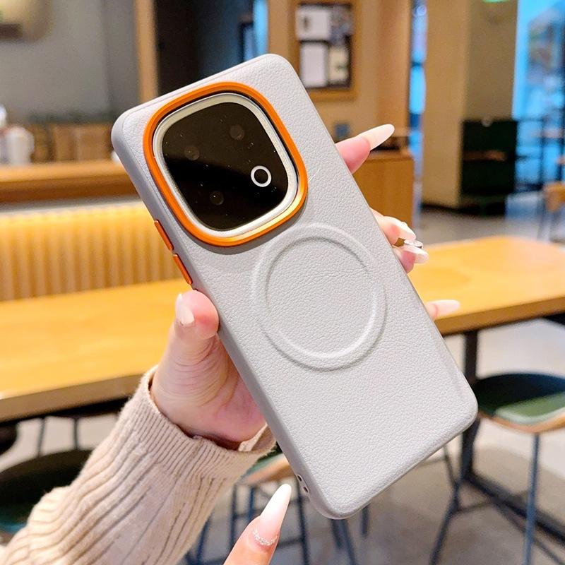 Applicable to iQOO13 mobile phone case, simple plain leather iqoo13 magnetic case, wireless charging iqoo15ultra hard case
